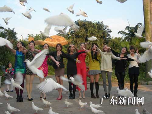世界中华文化小姐湿地公园放飞和平鸽(图)