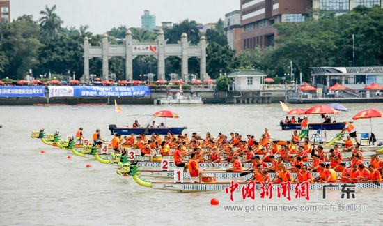 广州国际龙舟邀请赛开锣 龙舟竞渡百舸争流。作者：郭军 