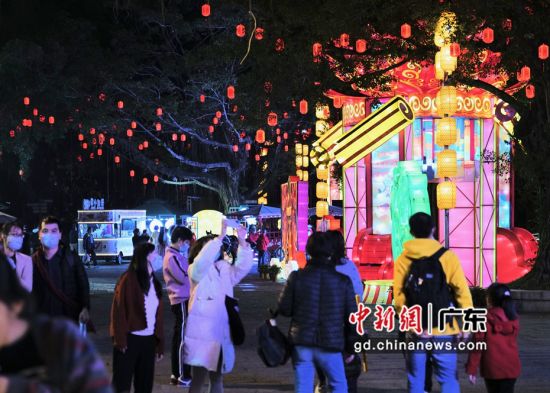 图为深圳市民游客陶醉在灯会中。 作者 陈文