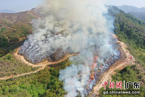 广东省森林火灾扑救实战拉动演练暨技术交流赛在梅州举行。（梅州消防支队供图）